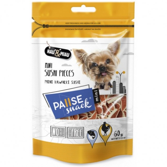 Lolo Pets Hau & Miau Pause Snack Mini Sushi Pieces Λιχουδιά Με Κοτόπουλο & Μπακαλιάρο 80gr