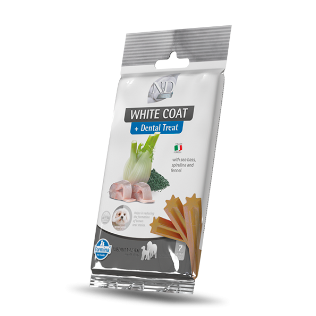 Farmina N&D White Dog Dental Treat With Sea Bass, Spirulina & Fennel Adult Medium/Maxi 110gr