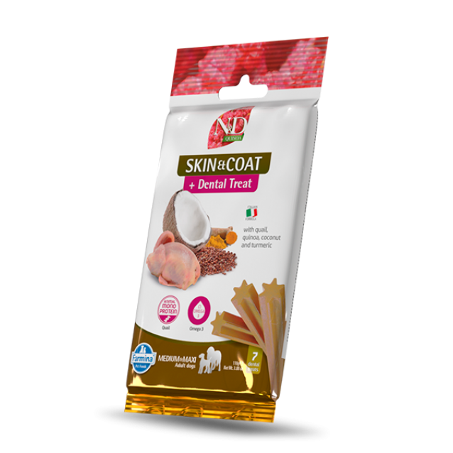 Farmina N&D Quinoa Canine Dental Treat Skin & Coat Quail Adult Medium/Maxi 110gr
