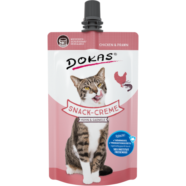 Dokas Λιχουδιές Γάτας Snack Cream Chicken and Prawn 90gr