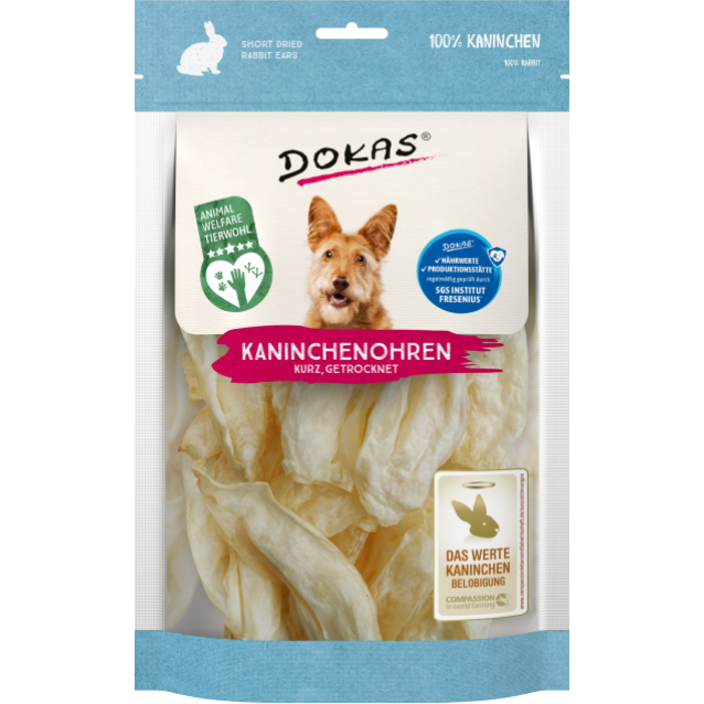 Dokas Λιχουδιές Σκύλου Dried Rabbit Ears Without Fur Short 70gr