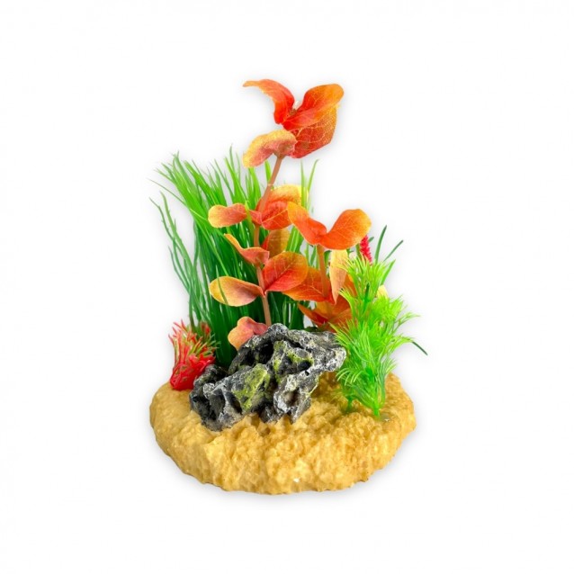 Aqua One Διακοσμητικό Ενυδρείου Hairgrass & Red Ludwigia on Rock 16x16x19cm