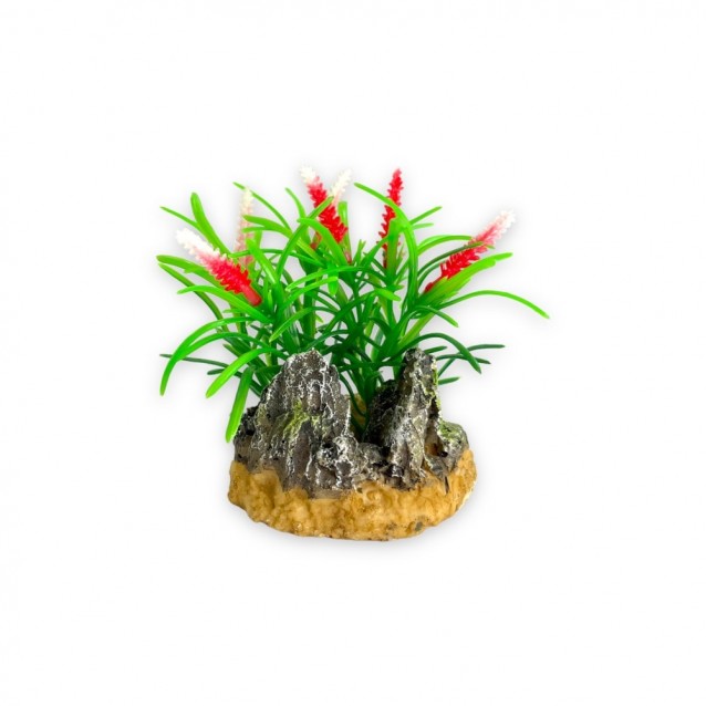 Aqua One Διακοσμητικό Ενυδρείου Flowering Crassicaulis on Rock Red/Green 14x9x10cm