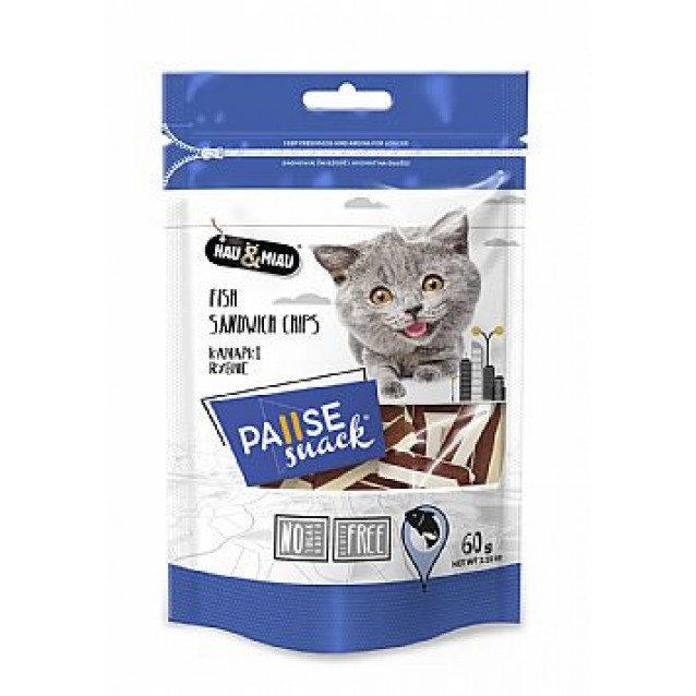 Lolo Pets Hau & Miau Pause Snack Cat Fish Salmon Chips 60gr