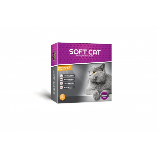 Soft Cat Box Άμμος Υγιεινής Από Λευκό Μπεντονίτη Με Άρωμα Λεβάντα Σε Κουτί 10kg