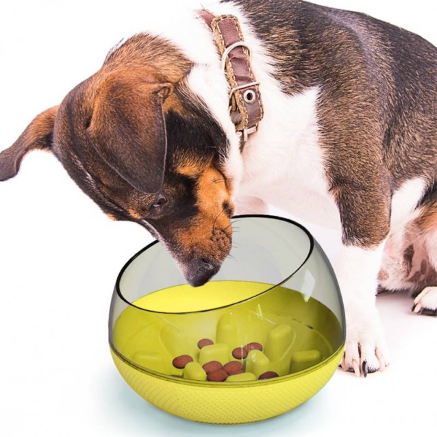 Pupcorn Slow Feed Bowl Πιατάκι Ταϊσματος Για Κατοικίδια Κίτρινο 14x19x19cm