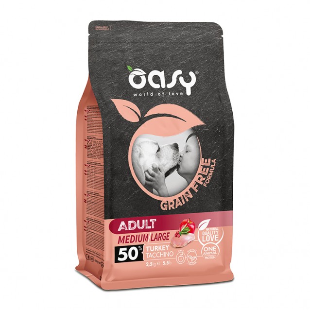 Oasy Dry Dog Grain Free Formula Adult Medium/Large Turkey 2.5kg