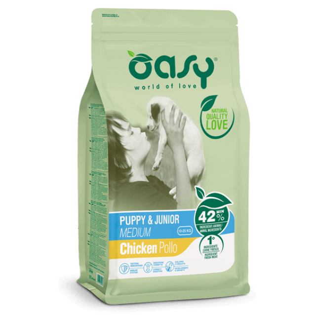 Oasy Lifestage Puppy & Junior Medium Chicken 12kg