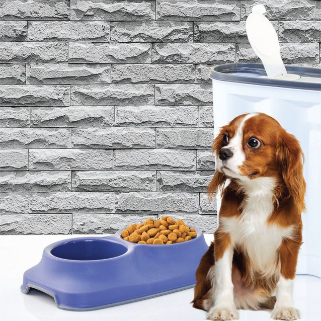 Pet Plast Art Διπλό Πλαστικό Μπολ Δυο Θέσεων Άσπρο 14x25x4,5cm