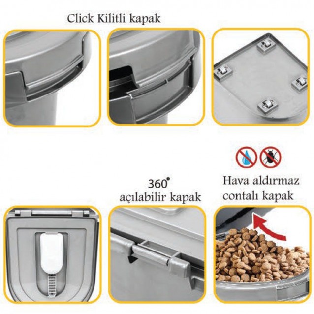 Pet Plast Art Πλαστικός Κάδος Αποθήκευσης Τροφής Κατοικίδιων Με Καπάκι 33lt Άσπρο/Μαύρο 44x41x32,5cm