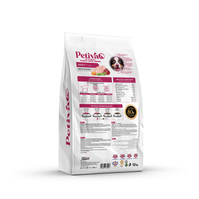 Petiva Dog Food Adult Chicken 12kg + 3kg Δώρο