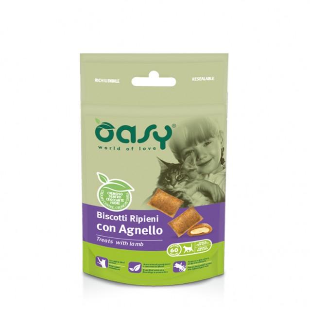 Oasy Σνακ Γάτας Γεμιστά Μπισκοτάκια Με Αρνί 60gr