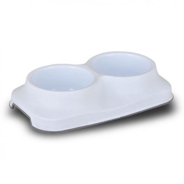 Pet Plast Art Διπλό Πλαστικό Μπολ Δυο Θέσεων Άσπρο 14x25x4,5cm