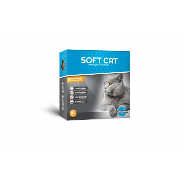 Soft Cat Box Άμμος Υγιεινής Από Λευκό Μπεντονίτη Με Ενεργό Άνθρακα Σε Κουτί 10kg