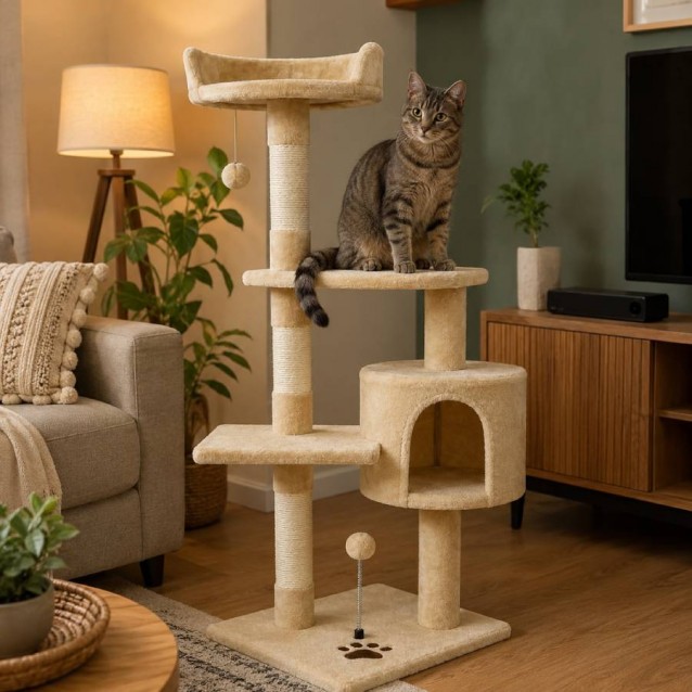 The Purrfect Perch Beige Cat Tree 40*40*116cm Ονυχοδρόμιο