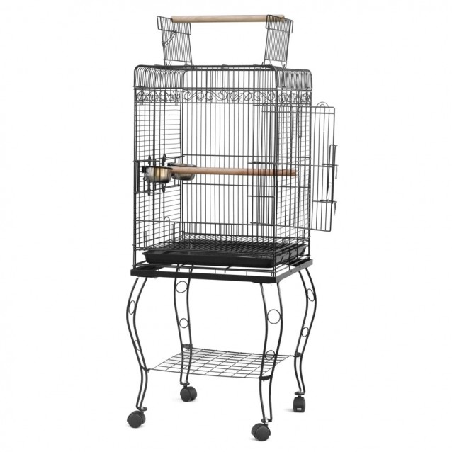 Pet Κλουβί Παπαγάλου με Βάση 53,5×53,5×133,5cm Μαύρο