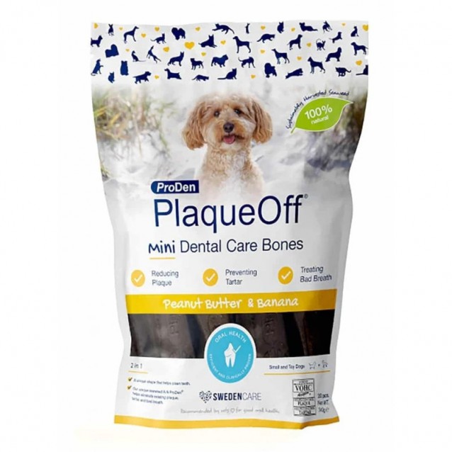 ProDen PlaqueOff Mini Dental Care Bones Με Γεύση Μπανάνα Και Φυστικοβούτυρο 340gr