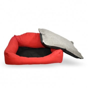 Madpet Κρεβάτι Deluxe Κεραμιδί-Γκρι Με Fleece 55x43x17cm