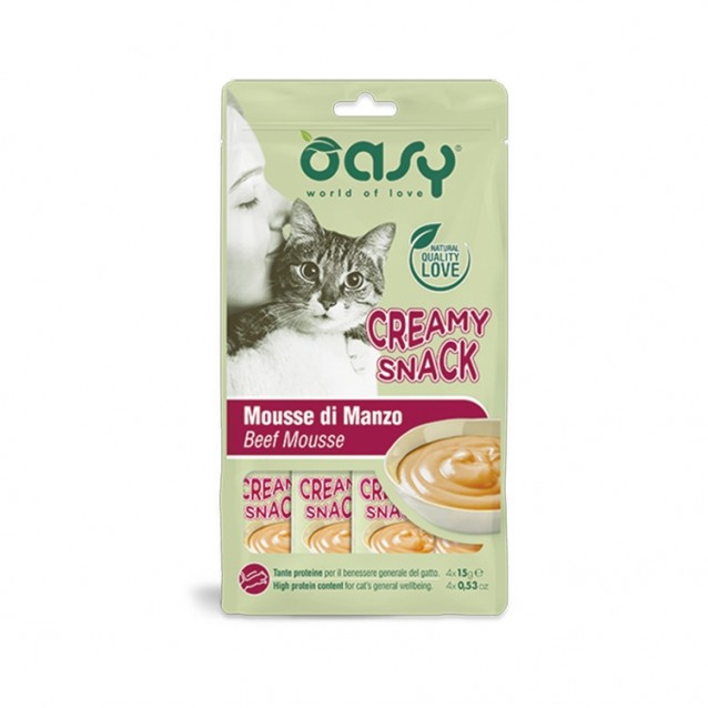 Oasy Σνακ Γάτας Creamy Mousse Βοδινό 4x15gr