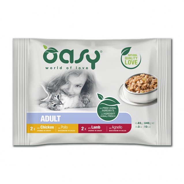 Oasy Wet Cat Φακελάκια Life Stage Chunks In Gravy Multipack Lamb-Chicken 4x85gr