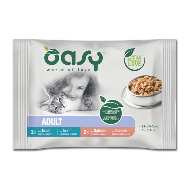 Oasy Wet Cat Φακελάκια Life Stage Chunks In Gravy Multipack Salmon-Tuna 4x85gr