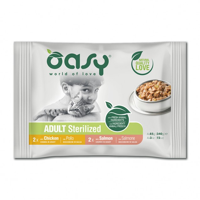 Oasy Wet Cat Φακελάκια Life Stage Chunks In Gravy Multipack Sterilized Salmon-Chicken 4x85gr