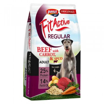 Panzi Pet Fit Active Adult Regular Τροφή Για Ενήλικους Σκύλους Με Μοσχάρι Καρότο & Πατάτα 4kg
